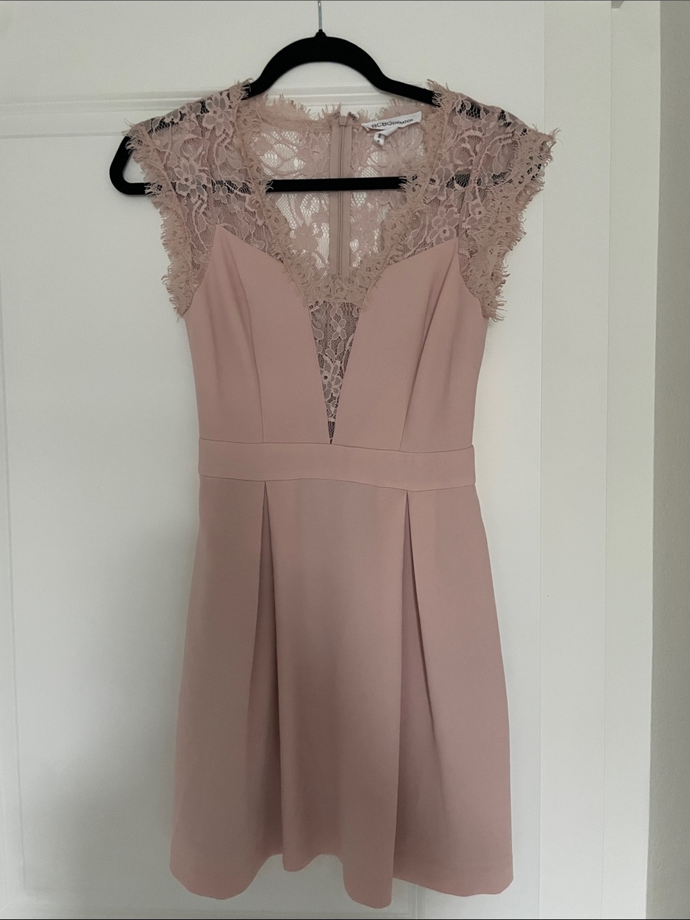 BCBGeneration Dusty Pink Lace-Trim Mini Dress